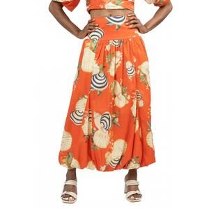 NEW DRESS TO coral sea shell print bubble maxi skirt in orange